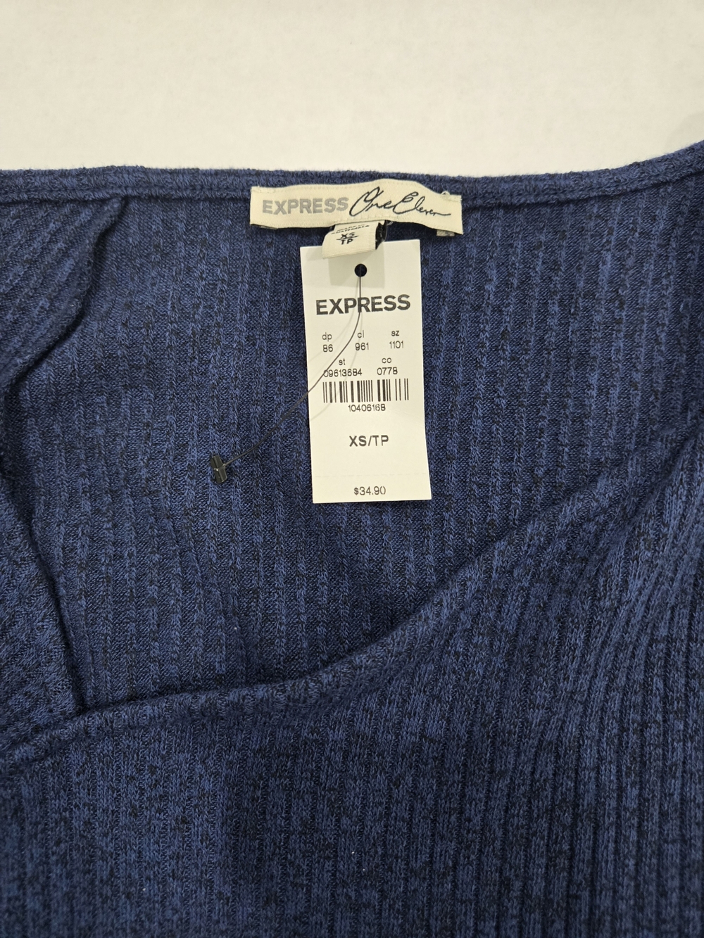 Express Navy  One-Shoulder Ribbed Sweater. - Picture 2 of 2
